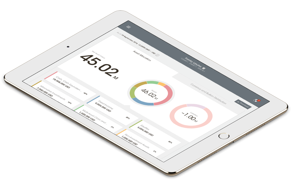 A tablet displaying the landing page of the Bank of Singapore Digital Services app.